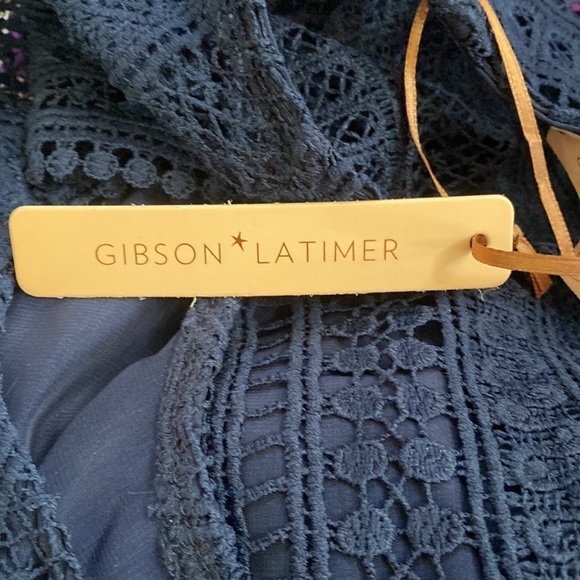 NWT Gibson Latimer navy blue lined lace dress. See through lace neckline. XL - Picture 9 of 13